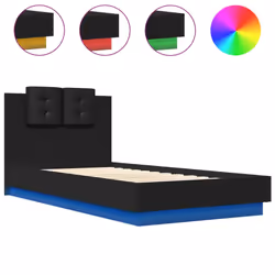 vidaXL Bed Frame with Headboard and LED Lights Black 75x190 cm Small Single