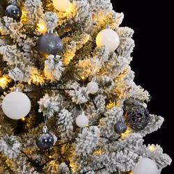 vidaXL Artificial Hinged Christmas Tree Artificial Tree LEDs and Ball Set - green and white, 270 cm/ with LEDs & white balls - Additional view 2
