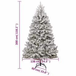 vidaXL Artificial Hinged Christmas Tree Artificial Tree LEDs and Ball Set - green and white, 300 cm/ with LEDs & white balls - Additional view 3