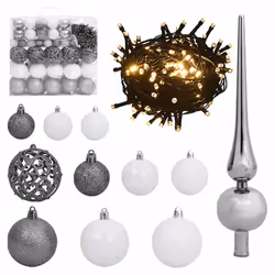 vidaXL Artificial Hinged Christmas Tree Artificial Tree LEDs and Ball Set - green and white, 300 cm/ with LEDs & white balls - Additional view 6