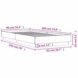 vidaXL Bed Frame with LED Lights Home Bed Base Smoked Oak 90x190 cm Single