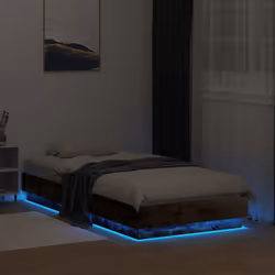 vidaXL Bed Frame with LED Lights Home Bed Base Smoked Oak 90x190 cm Single - Additional view 4