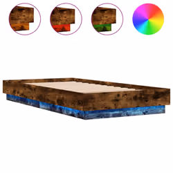 vidaXL Bed Frame with LED Lights Bed Base Smoked Oak 75x190 cm Small Single