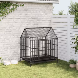 vidaXL Dog Cage with Wheels Dog Kennel Pet Dog Crate Black Galvanised Steel - Additional view 2