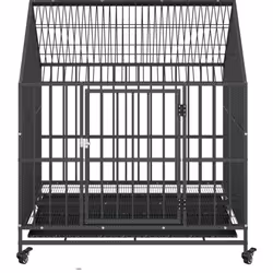 vidaXL Dog Cage with Wheels Dog Kennel Pet Dog Crate Black Galvanised Steel - Additional view 4