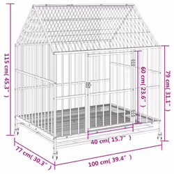 vidaXL Dog Cage with Wheels Dog Kennel Pet Dog Crate Black Galvanised Steel - Additional view 8