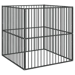 vidaXL Dog Playpen 4 Panel Dog Kennel Pet Dog Crate Black Galvanised Steel