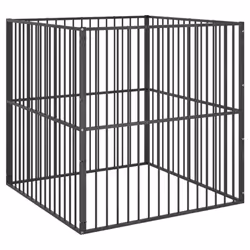vidaXL Dog Playpen 4 Panel Dog Kennel Pet Dog Crate Black Galvanised Steel - Additional view 5