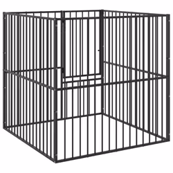 vidaXL Dog Playpen 4 Panel Dog Kennel Pet Dog Crate Black Galvanised Steel