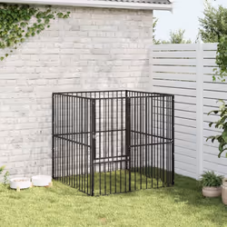 vidaXL Dog Playpen 4 Panel Dog Kennel Pet Dog Crate Black Galvanised Steel