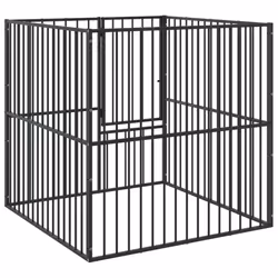 vidaXL Dog Playpen 4 Panel Dog Kennel Pet Dog Crate Black Galvanised Steel - Additional view 6