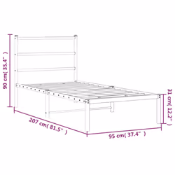 vidaXL Metal Bed Frame with Headboard Mattress Foundation Black 90x200 cm - Additional view 9