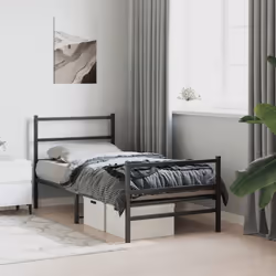 vidaXL Metal Bed Frame with Headboard and FootboardÂ Black 90x190 cm Single