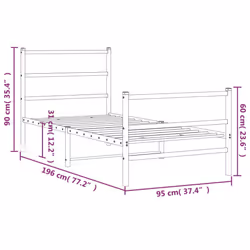 vidaXL Metal Bed Frame with Headboard and FootboardÂ Black 90x190 cm Single