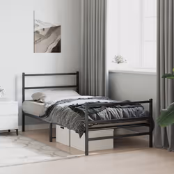 vidaXL Metal Bed Frame with Headboard and Footboard Bed BaseÂ Black 100x190 cm