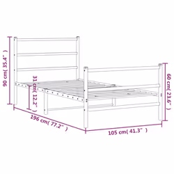 vidaXL Metal Bed Frame with Headboard and Footboard Bed BaseÂ Black 100x190 cm - Additional view 9