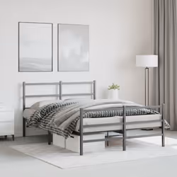 vidaXL Metal Bed Frame with Headboard and Footboard Bed BaseÂ Black 140x190 cm