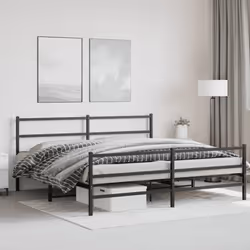 vidaXL Metal Bed Frame with Headboard and Footboard Bed BaseÂ Black 183x213 cm