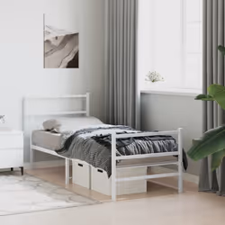 vidaXL Metal Bed Frame with Headboard & FootboardÂ White 75x190 cm Small Single