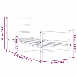 vidaXL Metal Bed Frame with Headboard & FootboardÂ White 75x190 cm Small Single