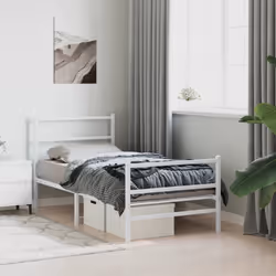 vidaXL Metal Bed Frame with Headboard and FootboardÂ White 90x190 cm Single