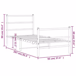 vidaXL Metal Bed Frame with Headboard and Footboard Bed BaseÂ White 90x200 cm