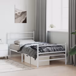 vidaXL Metal Bed Frame with Headboard and Footboard Bed BaseÂ White 100x190 cm
