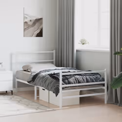 vidaXL Metal Bed Frame with Headboard and Footboard Bed BaseÂ White 100x200 cm