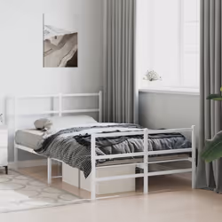 vidaXL Metal Bed Frame with Headboard&FootboardÂ White 120x190 cm Small Double