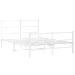 vidaXL Metal Bed Frame with Headboard and FootboardÂ White 135x190 cm Double