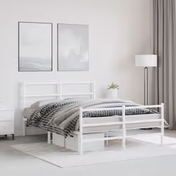 vidaXL Metal Bed Frame with Headboard and Footboard Bed BaseÂ White 140x190 cm