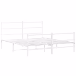 vidaXL Metal Bed Frame with Headboard and Footboard White 150x200 cm King Size