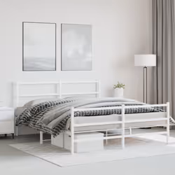 vidaXL Metal Bed Frame with Headboard and FootboardÂ White 150x200 cm King Size
