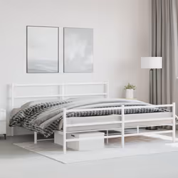 vidaXL Metal Bed Frame with Headboard and Footboard Bed BaseÂ White 183x213 cm