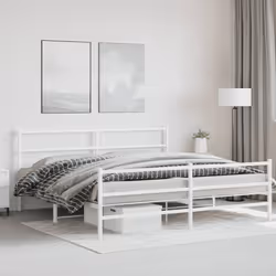 vidaXL Metal Bed Frame with Headboard and Footboard Bed BaseÂ White 200x200 cm