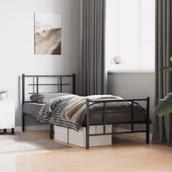 vidaXL Metal Bed Frame with Headboard Home Bed Base Bedstead Black 90x200 cm - black, 90 x 200 cm/with headboard & footboard - Additional view 2