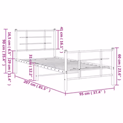 vidaXL Metal Bed Frame with Headboard Home Bed Base Bedstead Black 90x200 cm - black, 90 x 200 cm/with headboard & footboard - Additional view 9