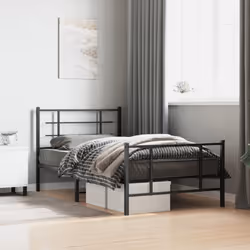 vidaXL Metal Bed Frame with Headboard Home Bed Base Bedstead Black 90x200 cm - black, 100 x 200 cm/with headboard & footboard - Additional view 2