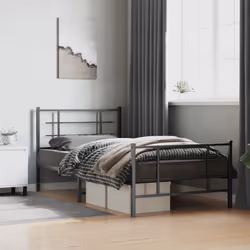 vidaXL Metal Bed Frame with Headboard Home Bed Base Bedstead Black 90x200 cm - black, 107 x 203 cm/with headboard & footboard - Additional view 2
