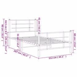 vidaXL Metal Bed Frame with Headboard Home Bed Base Bedstead Black 90x200 cm - black, 107 x 203 cm/with headboard & footboard - Additional view 3