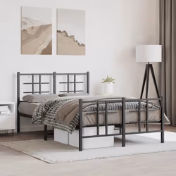 vidaXL Metal Bed Frame with Headboard Home Bed Base Bedstead Black 90x200 cm - black, 120 x 190 cm/with headboard & footboard - Additional view 2