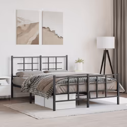 vidaXL Metal Bed Frame with Headboard Home Bed Base Bedstead Black 90x200 cm - black, 135 x 190 cm/with headboard & footboard - Additional view 2