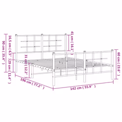 vidaXL Metal Bed Frame with Headboard Home Bed Base Bedstead Black 90x200 cm - black, 135 x 190 cm/with headboard & footboard - Additional view 9