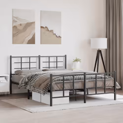 vidaXL Metal Bed Frame with Headboard Home Bed Base Bedstead Black 90x200 cm - black, 150 x 200 cm/with headboard & footboard - Additional view 2