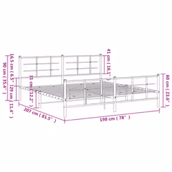 vidaXL Metal Bed Frame with Headboard Home Bed Base Bedstead Black 193x203 cm - with headboard & footboard, 193 x 203 cm - Additional view 9