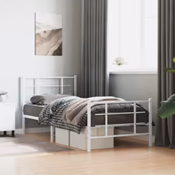 vidaXL Metal Bed Frame with Headboard Home Bed Base Bedstead Black 90x200 cm - white, 90 x 190 cm/with headboard & footboard - Additional view 2
