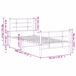 vidaXL Metal Bed Frame with Headboard Home Bed Base Bedstead Black 90x200 cm - white, 90 x 190 cm/with headboard & footboard - Additional view 3