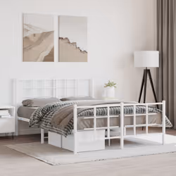 vidaXL Metal Bed Frame with Headboard Home Bed Base Bedstead Black 90x200 cm - white, 135 x 190 cm/with headboard & footboard - Additional view 2