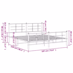 vidaXL Metal Bed Frame with Headboard Home Bed Base Bedstead Black 90x200 cm - white, 183 x 213 cm/with headboard & footboard - Additional view 3