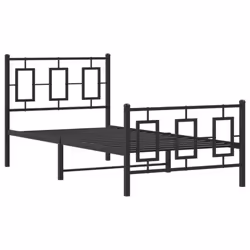 vidaXL Metal Bed Frame Home Bedroom Bed Base Bedstead Mattress Foundation - black, 90 x 200 cm/ with headboard & footboard - Additional view 2